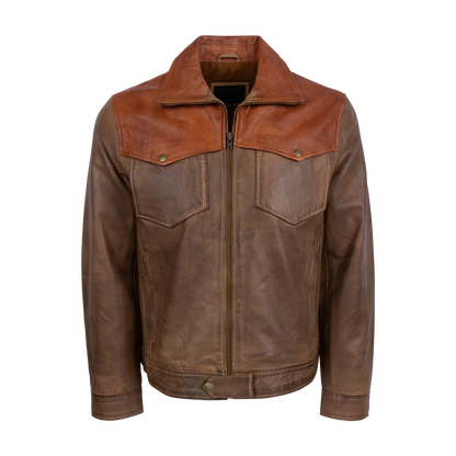 Two-Tone Western Style Leather Jacket