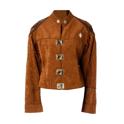 Unisex Rust Suede Clasp Front Commander Jacket