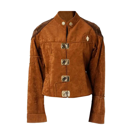 Unisex Rust Suede Clasp Front Commander Jacket
